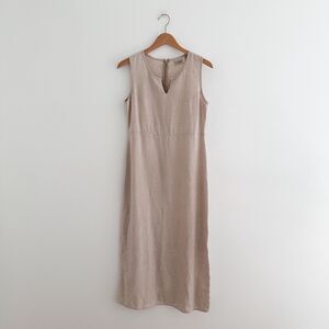 Vintage L.L.Bean Linen Blend Sleeveless Midi Dress Neutral Minimal Shift Size 6